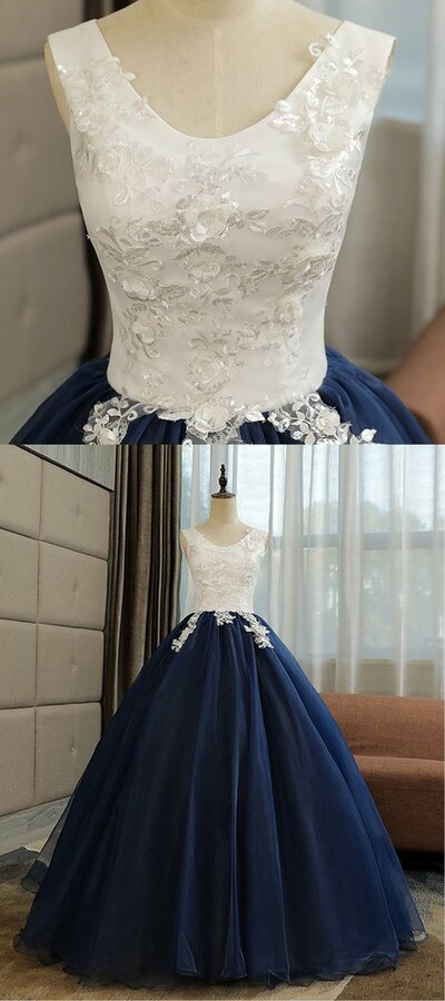 Prom Dresses,vintage Navy Blue Tulle Long Sequined Quinceanera Dress, Formal Prom Dress