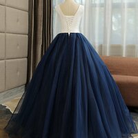 Prom Dresses,vintage Navy Blue Tulle Long Sequined Quinceanera Dress, Formal Prom Dress - Thumbnail 2