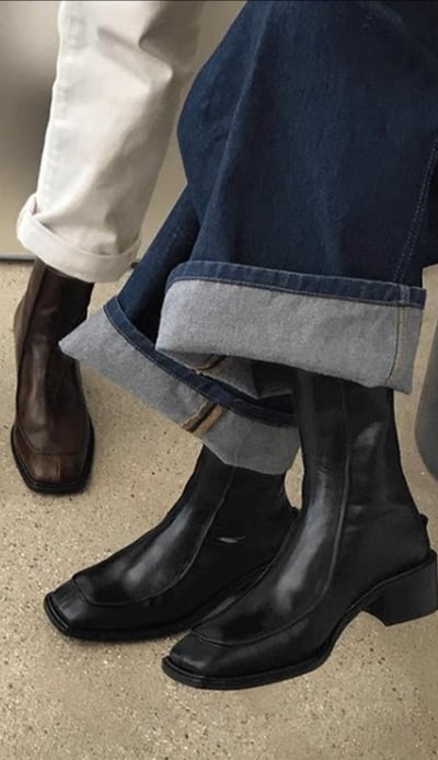 Square-toe thick heel slim boots with back zipper retro ankle martin boots 2 colors