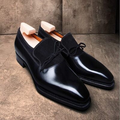 Handmade Mens Loafers in Black Suede and French Calf Leather Dress Shoes