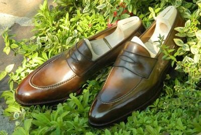 Handmade Brown Patina Loafers Moccasin Formal Men Dress Shoes