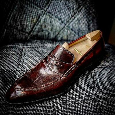 Handmade Dark Vintage Burgundy Loafer Almond Toe Moccasin Formal Dress Shoes