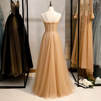 backless Tulle Birthday Party Dresses Gold Sexy Beaded Long Gowns - Thumbnail 2