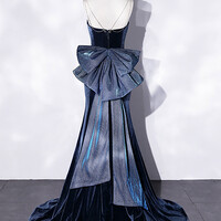 spaghetti Strap Prom Dresses, Blue Evening Dresses Velvet Party Dresses - Thumbnail 2