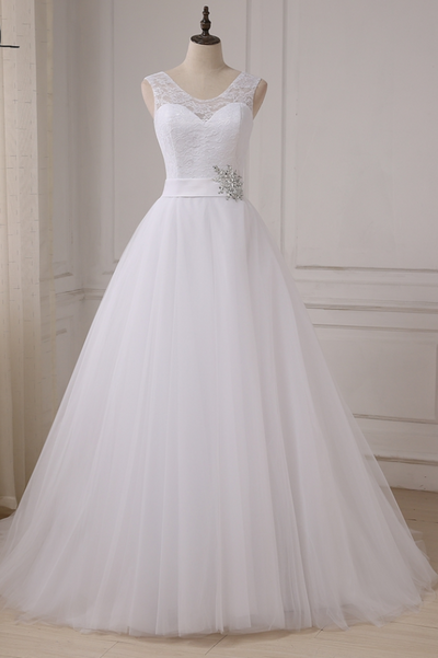 tulle A-line Lace Wedding Dresses Cap Sleeve Wedding Gowns