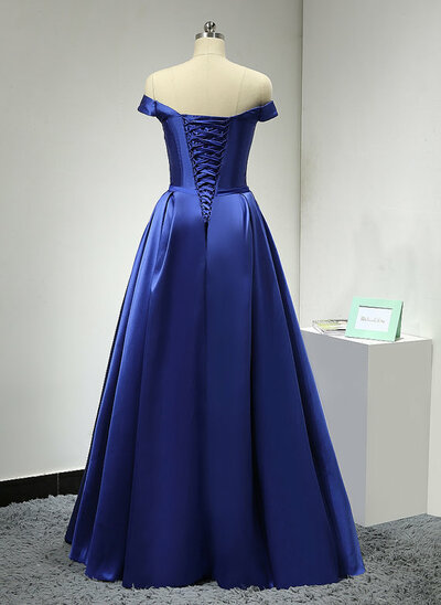 Prom Dresses,royal Blue Long Satin A-line Evening Dress
