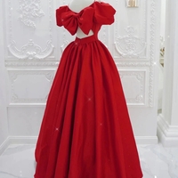 princess Red Prom Dress Long With Short Puffy Sleeve Formal Evening Gown Women Elegant - Thumbnail 2