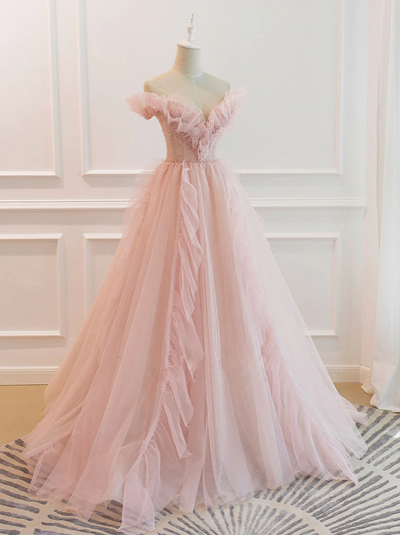 Pink Tulle Prom Dress Princess Formal Evening Gown
