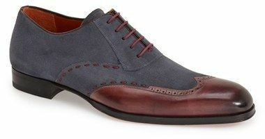 Handmade men's wingtip Tan and gray suede and leather formal shoes