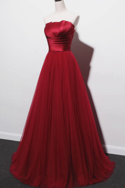 Strapless Burgundy Long Prom Dresses, Wine Red Long Formal Evening Dresses KPP1605