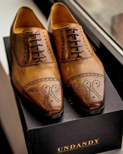 Tan Color Oxford Brogue Cap Toe Party Wear Superior Leather Lace Up Shoes