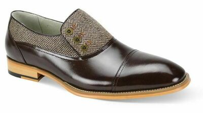 Premium Leather Gray Tweed Black Tone Cap Toe Loafers Vintage Men Button Shoes