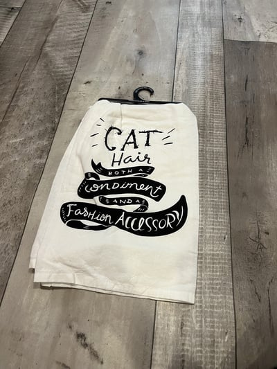 Cat Hair, both a condiment and fashion accessory- Tea Towel