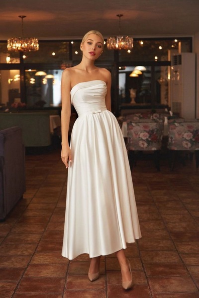 A-line Short Wedding Gown Strapless Bodice
