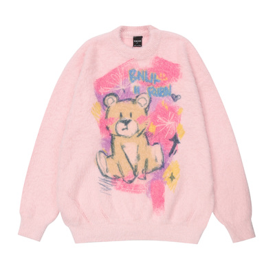 Sweet and cute bear round neck pullover sweater couple sweater