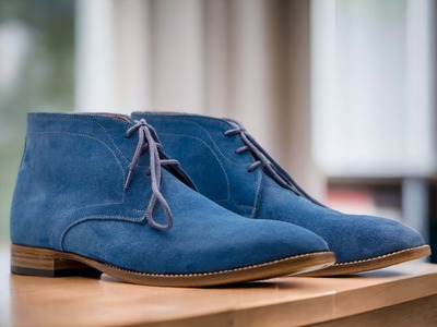 Handmade Men's Blue Suede Lace Up Ankle High Boot, Fashion Boot