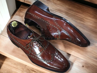 Bespoke Men's Chocolate Brown Wing tip Brogue Toe Lace Up Shoes, Dress Shoes