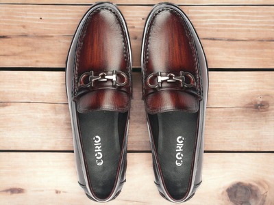 Bespoke Men's Horse Bit Burgundy Loafers Shoes, Slip On Formal Shoes