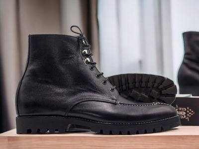 Men's Bespoke Lace Up Split Toe Black Ankle High Rubber Sole Boot, Fashion Boot
