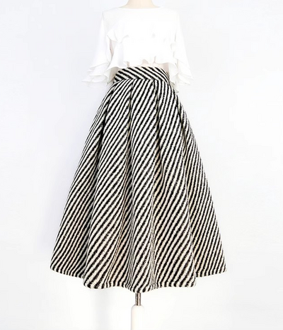 Women White Black Striped Skirt Women Winter High Waisted Classic Midi Holiday Skirt Outfit Custom Plus Size