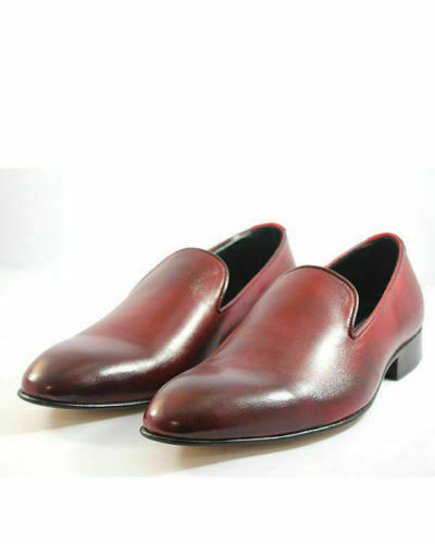 Men's Burgundy Color Casual Wear Loafer Slippers Real Leather Handcrafted Shoes