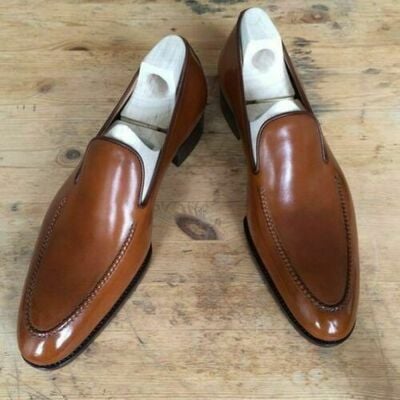 Handmade Men Tan color Leather shoes moccasins Men tan leather formal shoes