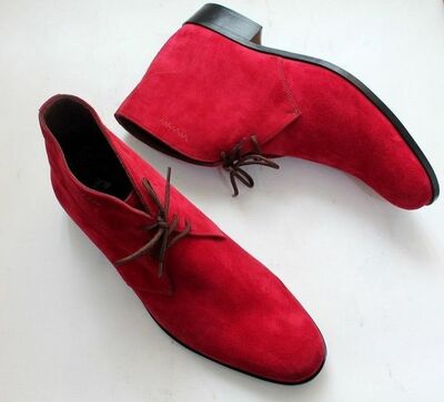 Handcrafted Red Suede Leather Stylish Party Wear Chukka Laceup Men Boots
