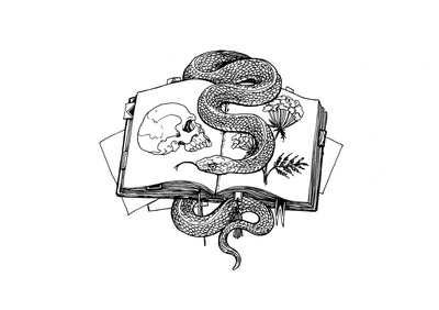 Neon Hemlock: Tome & Serpent (Original Ink Drawing)