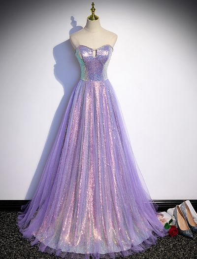 Purple Sheath Sequined Evening Gowns Dresses High-end Stage Gowns