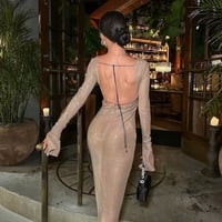 Sexy Long Sleeves Sparkly Sequin Backless Evening Party Dresses  - Thumbnail 2