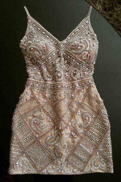 Sheath Spaghetti Straps Beading Homecoming Dress Short Prom Dress,1650