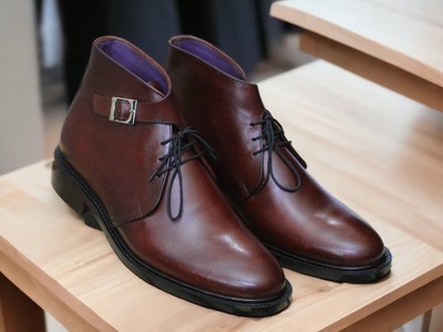 Handmade Men's Ankle High Lace Up Single Buckle Dark Brown Boot, Designer Boot