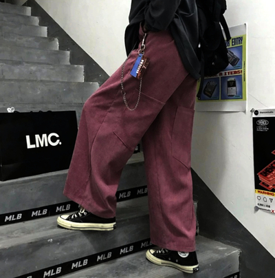 Big Pockets Hip-Hop Metal Chain Details Straight Loose Pants For Women and Men Amazing
