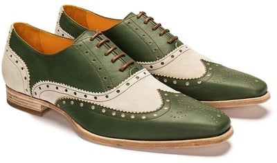 Men's Handmade White Green Leather Lace Up Shoes, Men's Dress Wing Tip Brogue Shoes