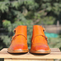 Handmade Men Tan Buckle Leather Ankle Boots Mens