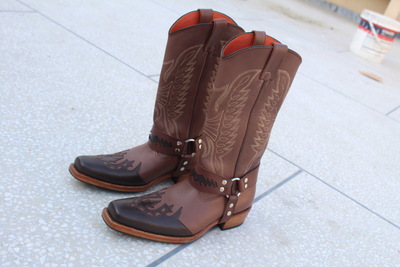 Crafted Leather New Handmade Men's Buckle Caved Cowboy Boots