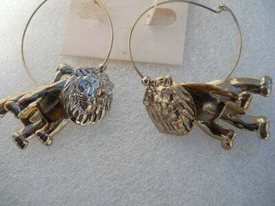 Eye Catching Lion Puzzle Gold Hoop Dangle Fashion Earrings GP