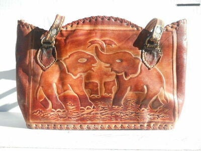 Elephant Leather stitched Handbag Carry bag Women Purse Handmade