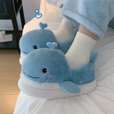 Cute Blue Whale Plush Slippers