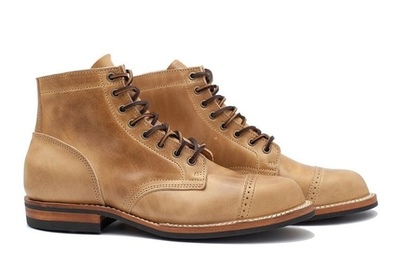 Handmade Men’s Ankle High Leather Boot Men’s Beige Cap Toe Brogue Lace Up Boot