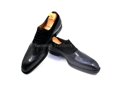 New handmade oxfords black leather wingtip and semi brogue lace up men dress shoes custom made on order