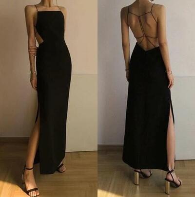 Simple Backless Prom Dress Long Party Dress