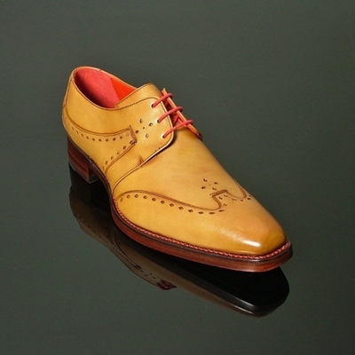 Men handmade dress Tan color wingtip derby formal shoes, Men's leather shoes