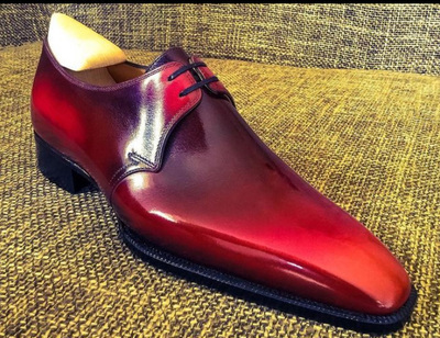 New Handmade Men Red Black Tone Formal Dressing Handmade Lace Up Shoes