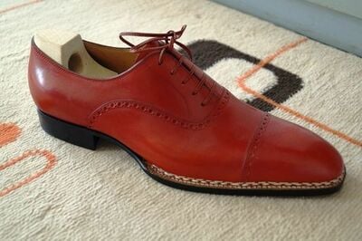 Men Red Brogue Handmade Genuine Leather Shoes