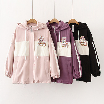 New fashionable and cute color-blocked hooded and velvet cartoon thick coat