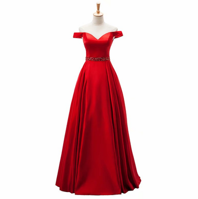 pageant Dresses Strapless Beaded Fashion Red Satin Evening Gowns