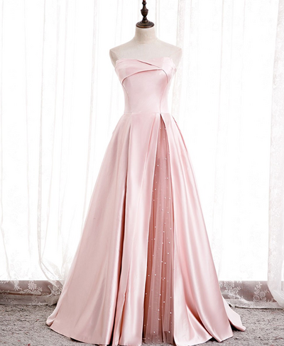 simple Pink Satin Long Business Dresses Pink Bridesmaid Dresses