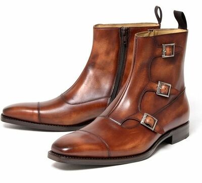 New Edition Tripple Buckle Handmade Dress Formal Boot Men Monk Strap Boot