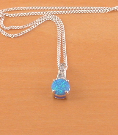 Sterling Silver Blue Opal & Cz Pendant & Chain/Blue Opal Necklace/Opal Jewellery/Opal Jewelry/October Birthstone/UK